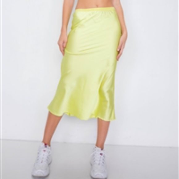 Retro Neon Lime Silk Midi Skirt - Picture 2 of 3